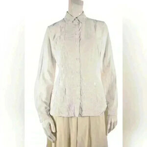 1990s ESCADA SPORT White Silk Cotton Floral Embroidered  Victorian Blouse M